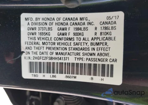 2017 Honda Civic Lx z USA, uszkodzony, nr VIN 2HGFC2F58HH541371